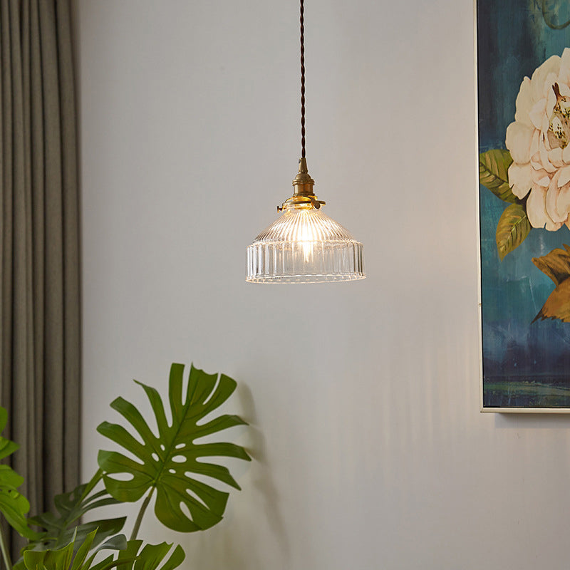 Rustic Loft Pendant Lamp 1-Light Clear Ribbed Glass Ceiling Light