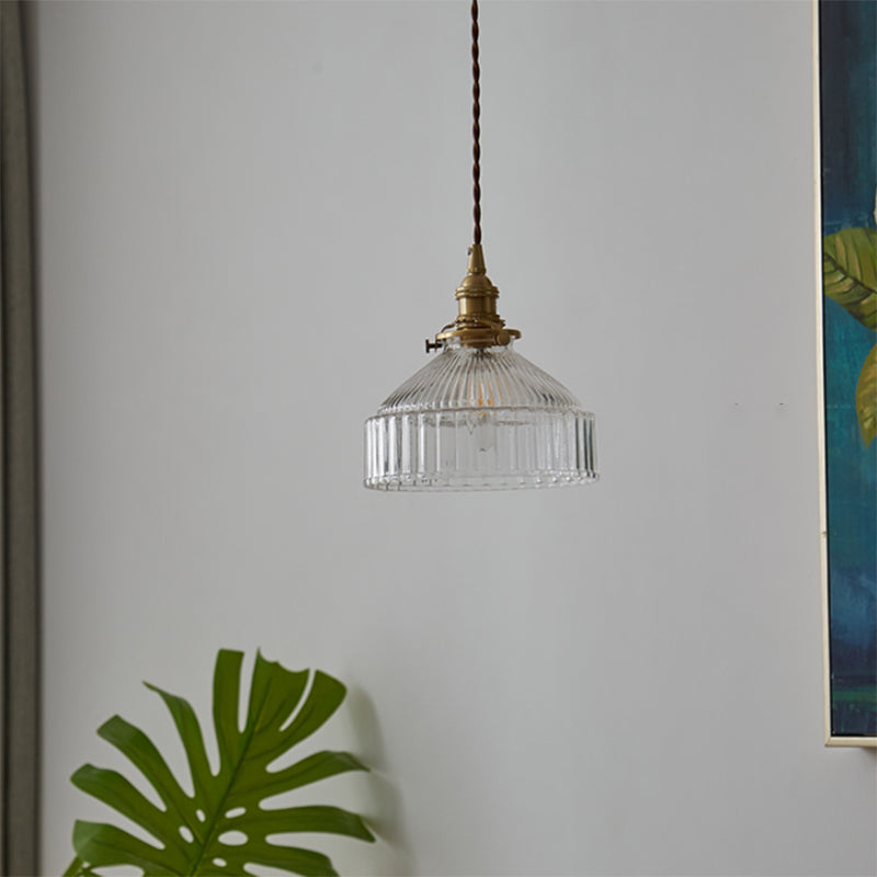 Rustic Loft Pendant Lamp 1-Light Clear Ribbed Glass Ceiling Light