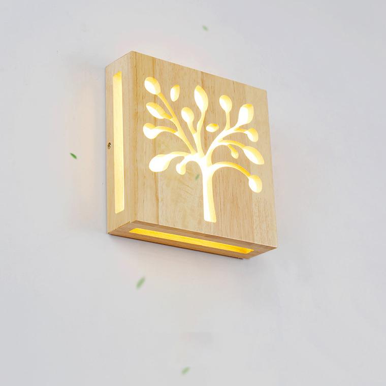 NatureShine - Lámpara de pared LED moderna de madera maciza con motivo lúdico