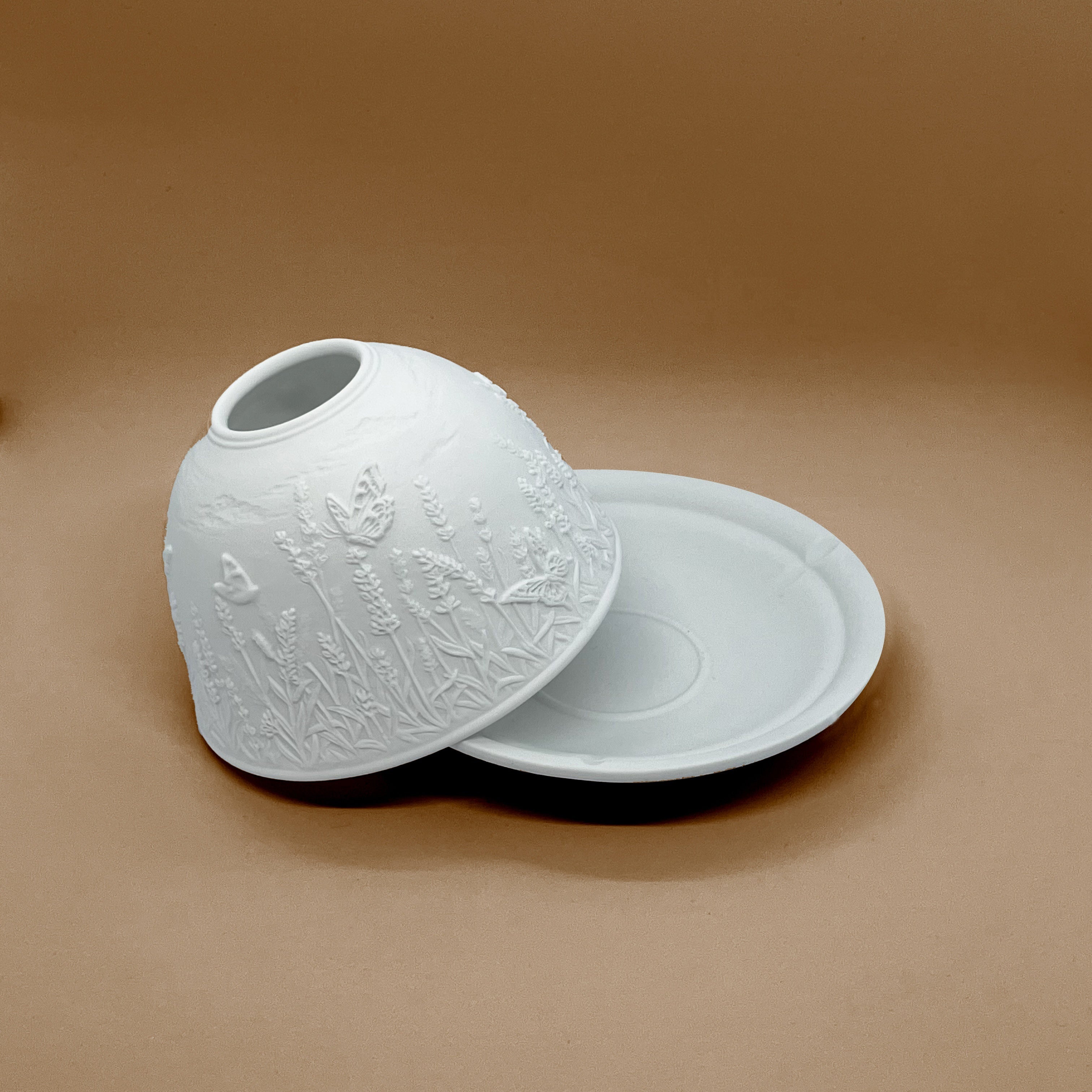 Porseleinen Theelichthouder Set - Lavendel Vlinder Design, 3D Kaarsenhouder voor Woonkamer en Eettafel Decoratie
