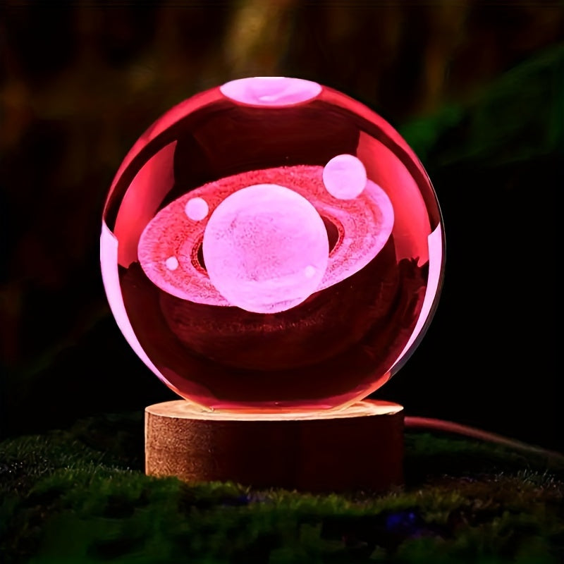 LumiSphere - Lámpara nocturna LED de bola de cristal 3D con base de madera