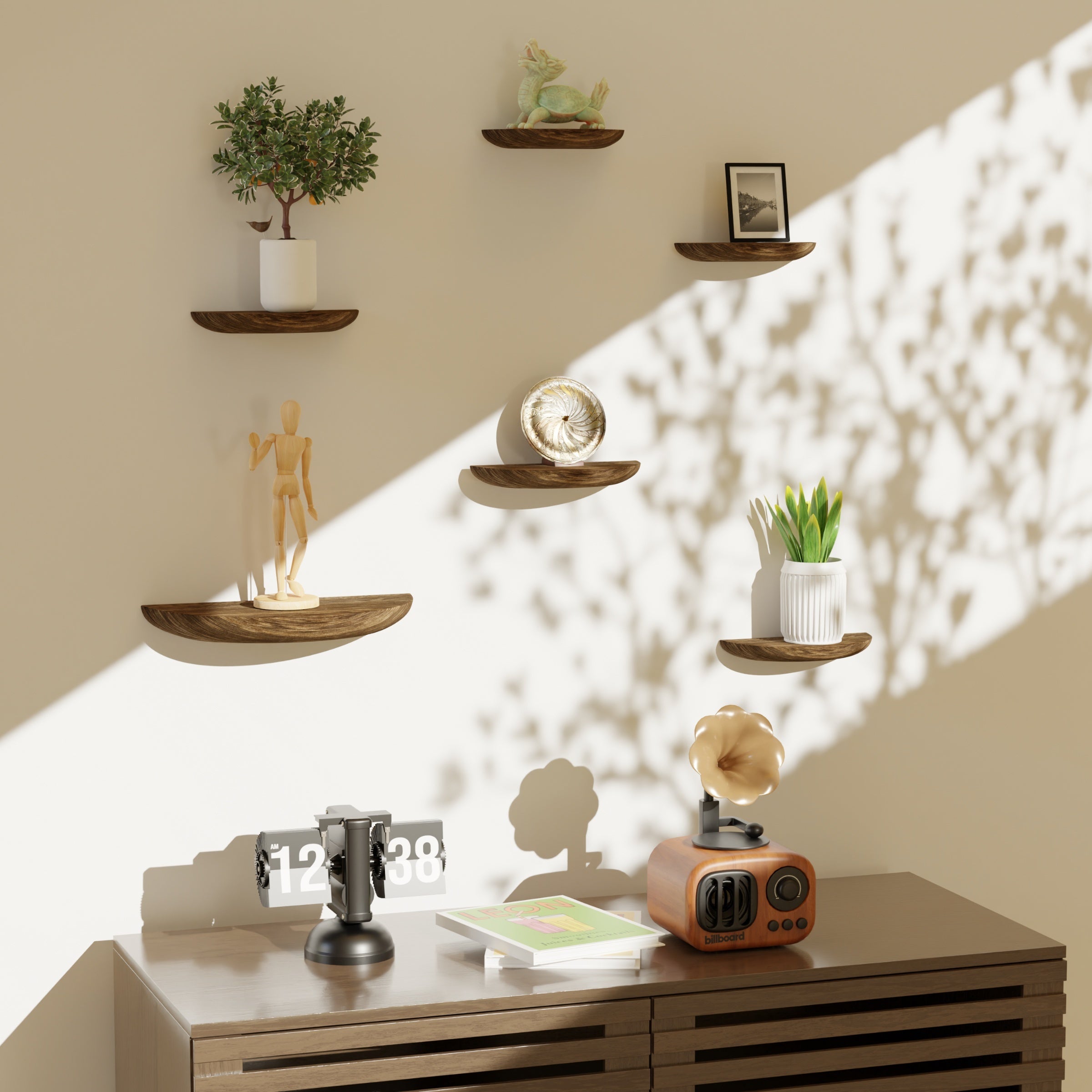 WoodArc - Set of 2 Half-Round Wooden Floating Shelves for Wall Decoration and Storage