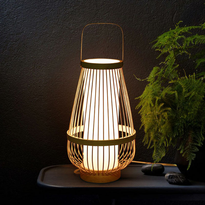 Mand-shaped Bamboo Table Lamp - Minimalist Wooden Nightstand Light