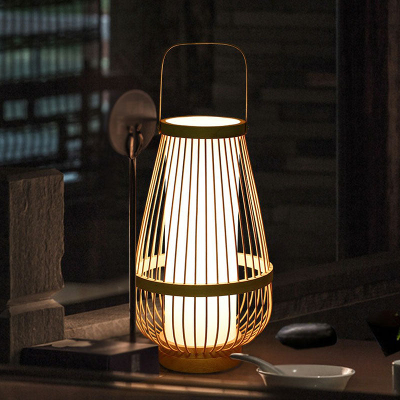 Mand-shaped Bamboo Table Lamp - Minimalist Wooden Nightstand Light