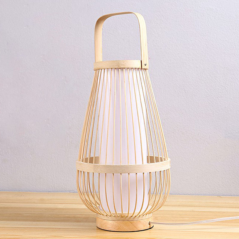 Mand-shaped Bamboo Table Lamp - Minimalist Wooden Nightstand Light