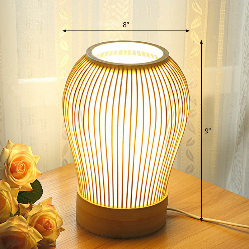 Shaded Nightstand Lamp - Contemporary Bamboo Table Lighting in Wood