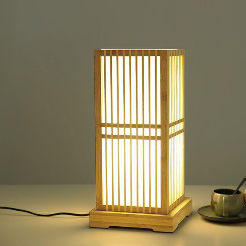 Shaded Nightstand Lamp - Contemporary Bamboo Table Lighting in Wood