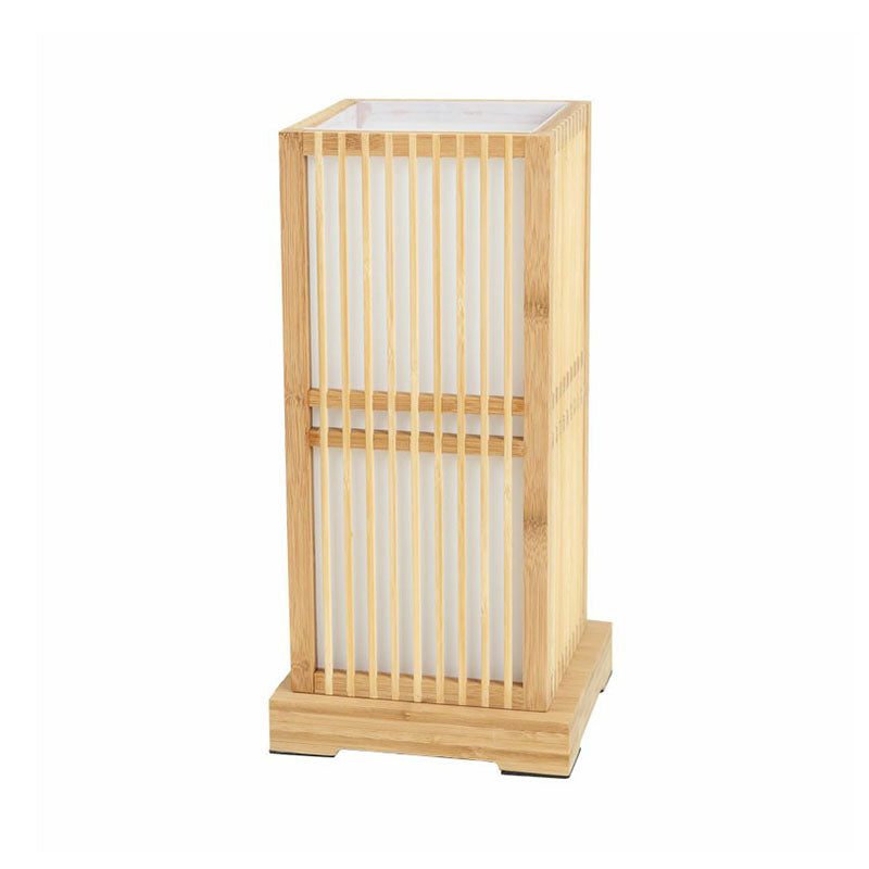 Shaded Nightstand Lamp - Contemporary Bamboo Table Lighting in Wood