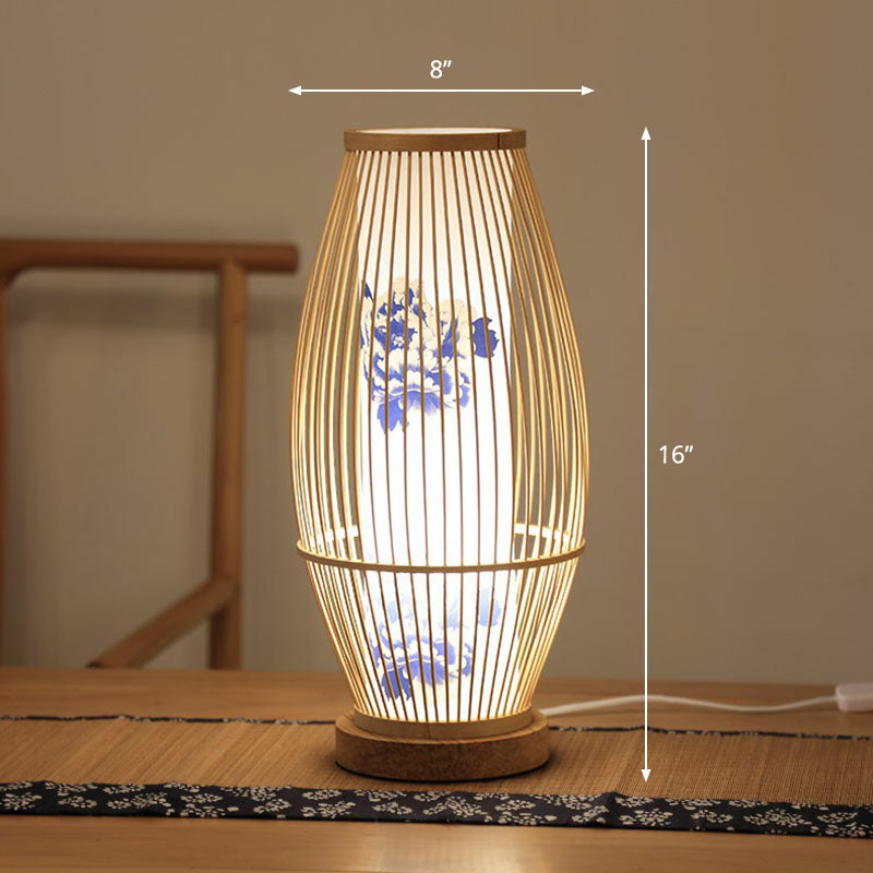 Shaded Nightstand Lamp - Contemporary Bamboo Table Lighting in Wood