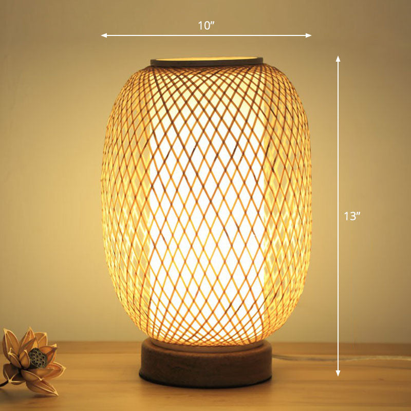 Shaded Nightstand Lamp - Contemporary Bamboo Table Lighting in Wood