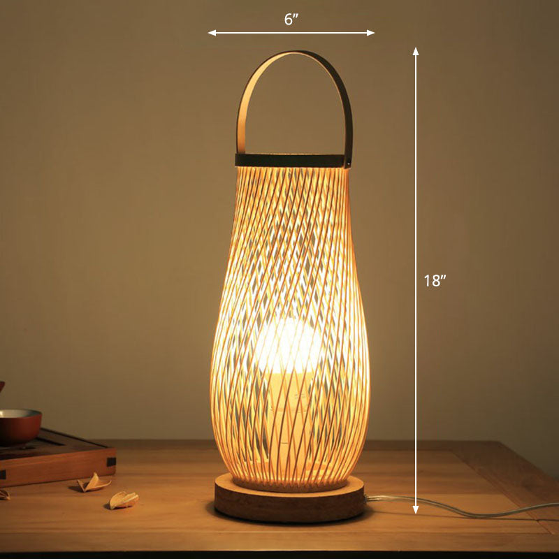 Shaded Nightstand Lamp - Contemporary Bamboo Table Lighting in Wood