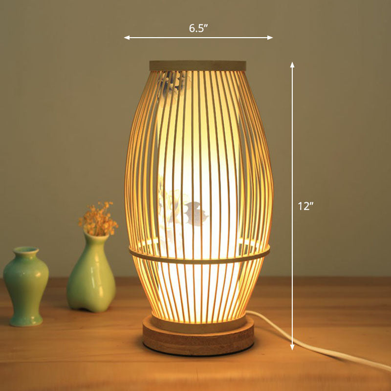Shaded Nightstand Lamp - Contemporary Bamboo Table Lighting in Wood