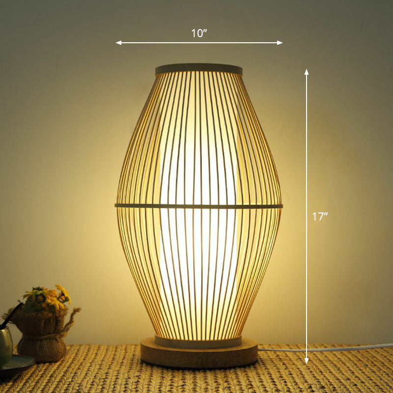 Shaded Nightstand Lamp - Contemporary Bamboo Table Lighting in Wood
