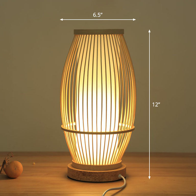 Shaded Nightstand Lamp - Contemporary Bamboo Table Lighting in Wood