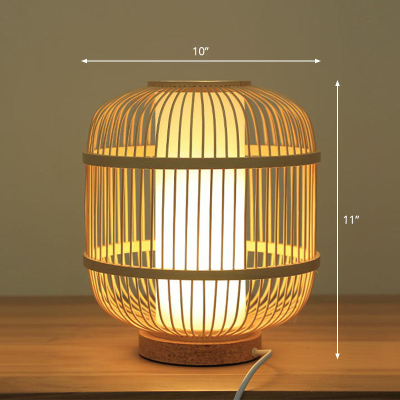 Shaded Nightstand Lamp - Contemporary Bamboo Table Lighting in Wood