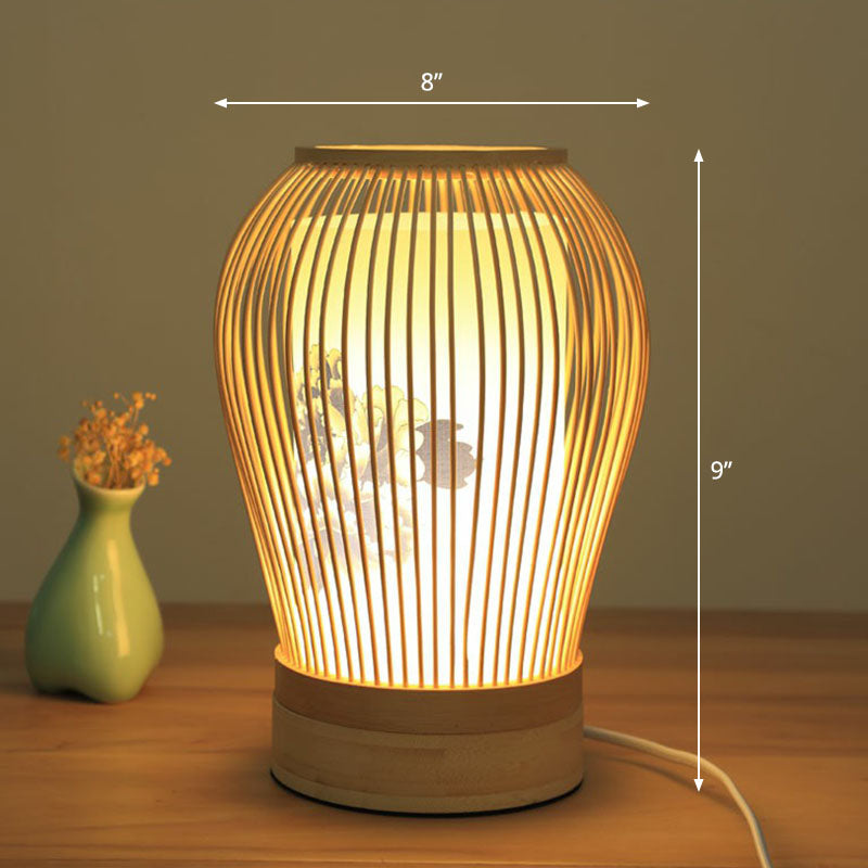Shaded Nightstand Lamp - Contemporary Bamboo Table Lighting in Wood