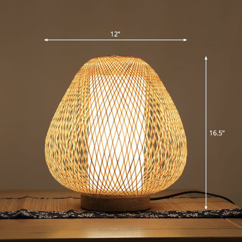 Shaded Nightstand Lamp - Contemporary Bamboo Table Lighting in Wood