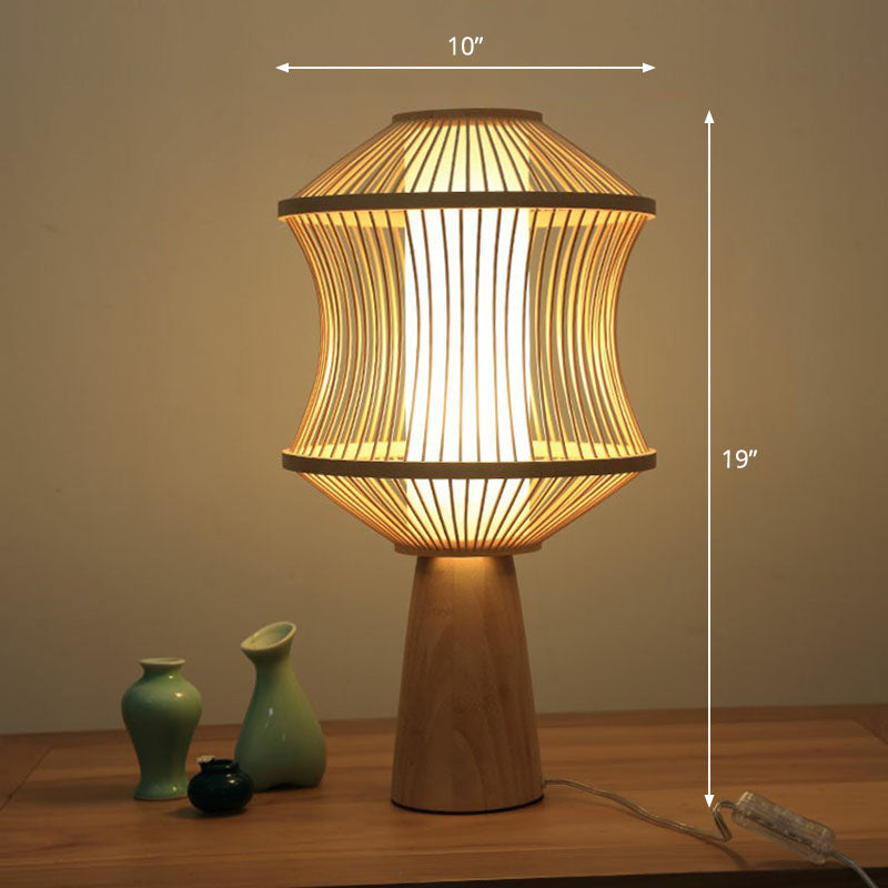 Shaded Nightstand Lamp - Contemporary Bamboo Table Lighting in Wood