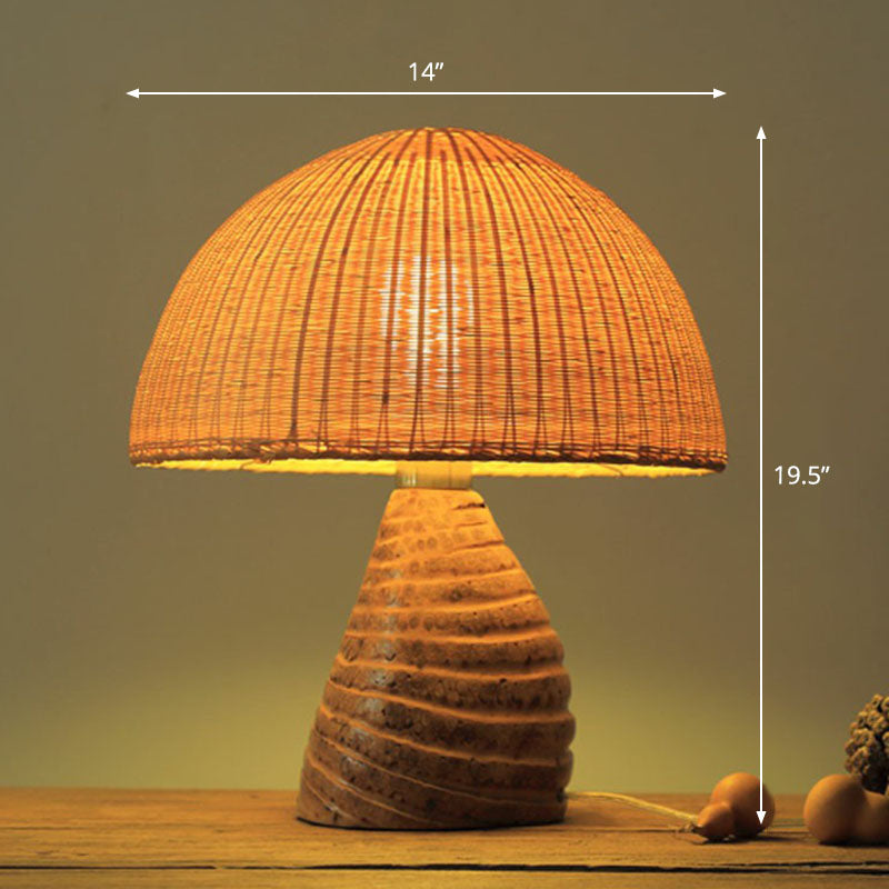 Shaded Nightstand Lamp - Contemporary Bamboo Table Lighting in Wood