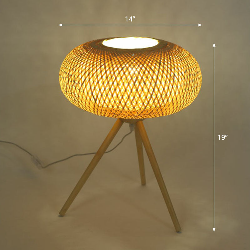 Shaded Nightstand Lamp - Contemporary Bamboo Table Lighting in Wood