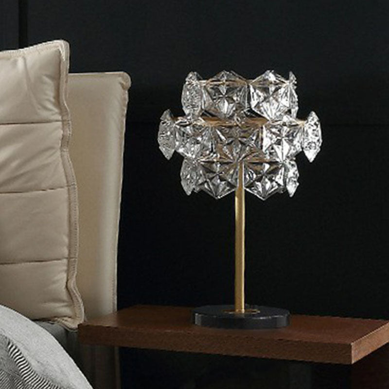 Crystal Glass Snowflake Nightstand Lamp - Postmodern 2 Bulbs Table Light in Gold