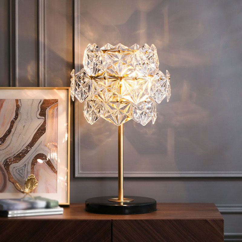 Crystal Glass Snowflake Nightstand Lamp - Postmodern 2 Bulbs Table Light in Gold