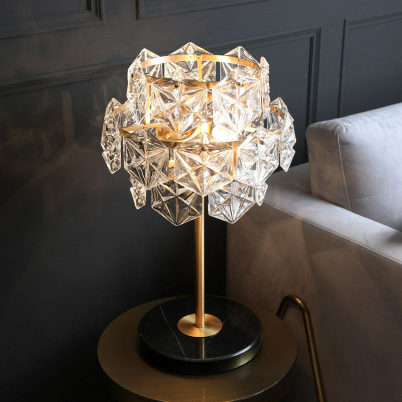 Crystal Glass Snowflake Nightstand Lamp - Postmodern 2 Bulbs Table Light in Gold