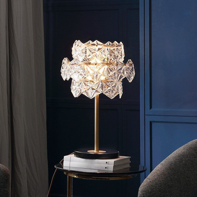 Crystal Glass Snowflake Nightstand Lamp - Postmodern 2 Bulbs Table Light in Gold