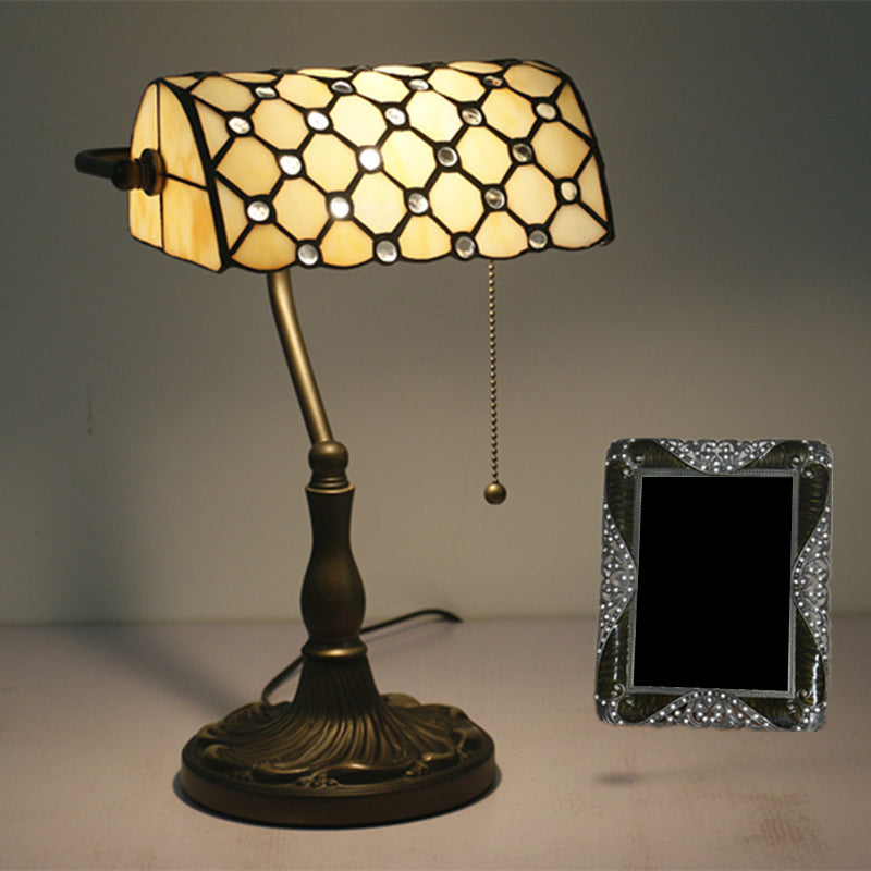 Half Cylinder Table Lighting - 1-Light Antique Nightstand Lamp with Pull Chain