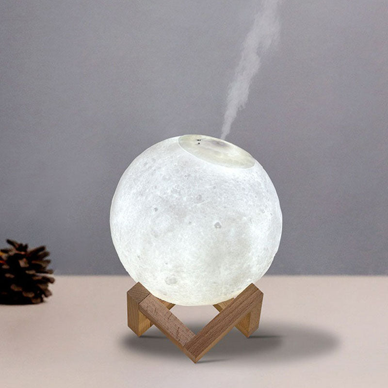 Nordic Creative Moon Humidifier Table Lamp - White Night Light with Wooden Base