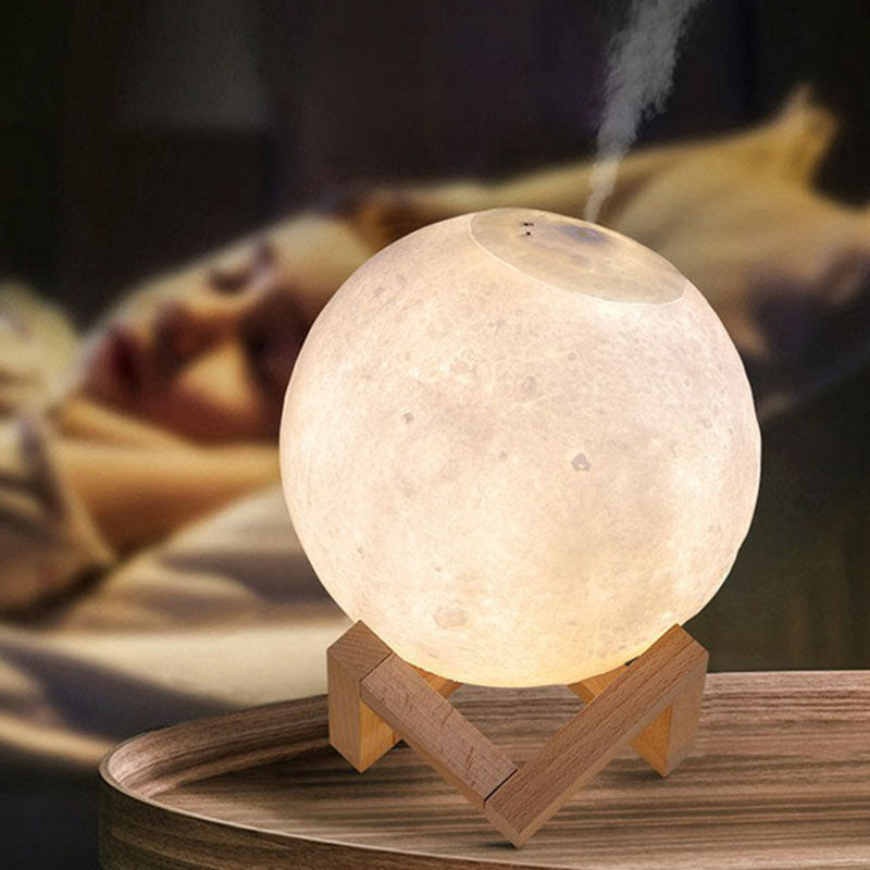 Nordic Creative Moon Humidifier Table Lamp - White Night Light with Wooden Base