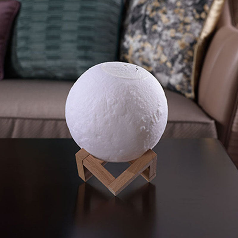 Nordic Creative Moon Humidifier Table Lamp - White Night Light with Wooden Base