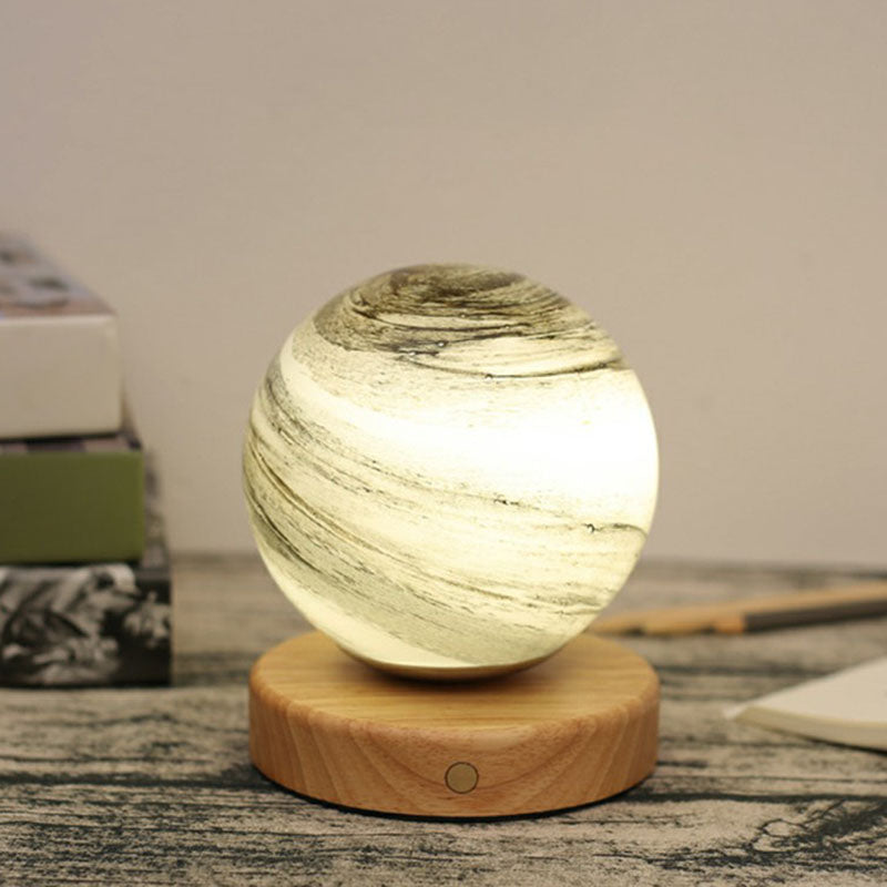 Glass Planet Mini Night Lamp - Postmodern Table Lamp with Wooden Base