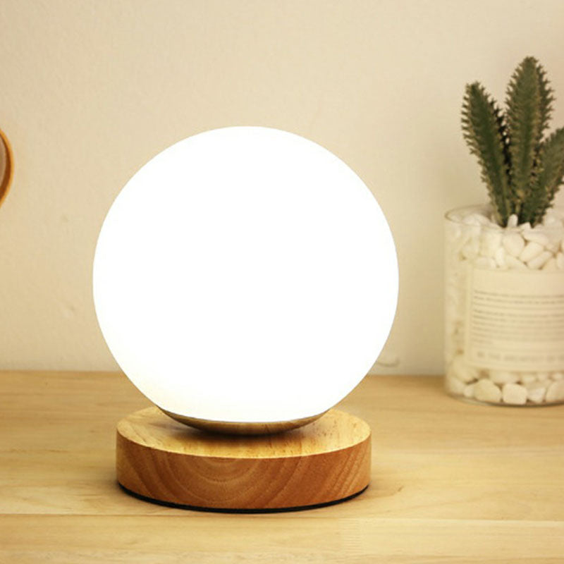 Glass Planet Mini Night Lamp - Postmodern Table Lamp with Wooden Base