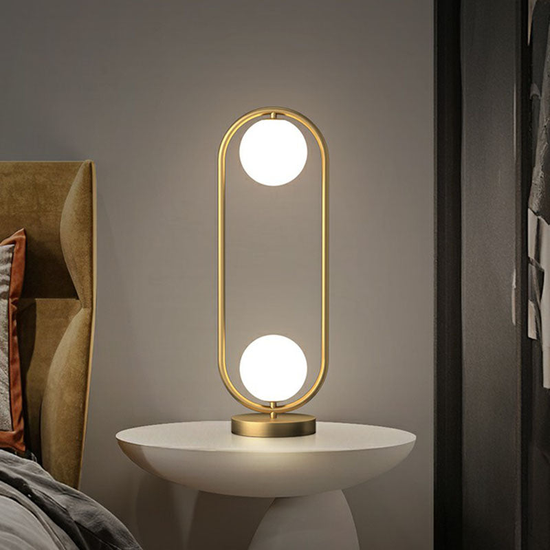 Table lamp with 2 bulbs - Gold finish with glass shade and oval frame