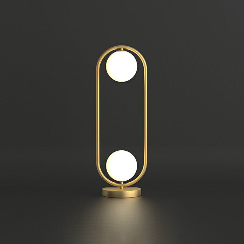 Table lamp with 2 bulbs - Gold finish with glass shade and oval frame