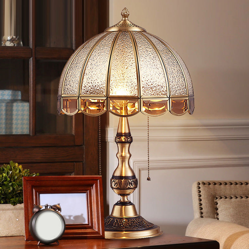 Antique Bronze Table Lamp - Traditional Design with Frosted Glass and Pull Switch