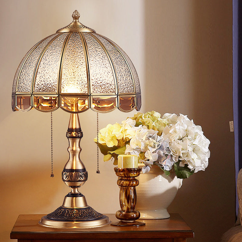 Antique Bronze Table Lamp - Traditional Design with Frosted Glass and Pull Switch