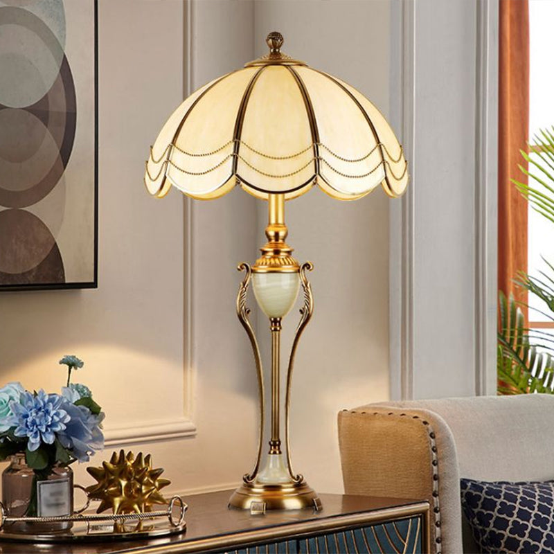 Traditional Bronze Table Lamp - Classic Design with Scalloped Lampshade