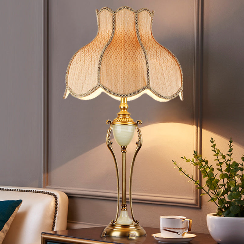 Traditional Bronze Table Lamp - Classic Design with Scalloped Lampshade