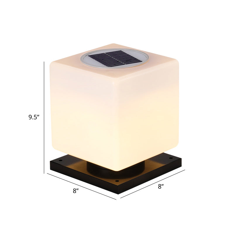 Acrylic Cube-Shaped Street Lamp - White Solar LED Post Lamp for the Garden