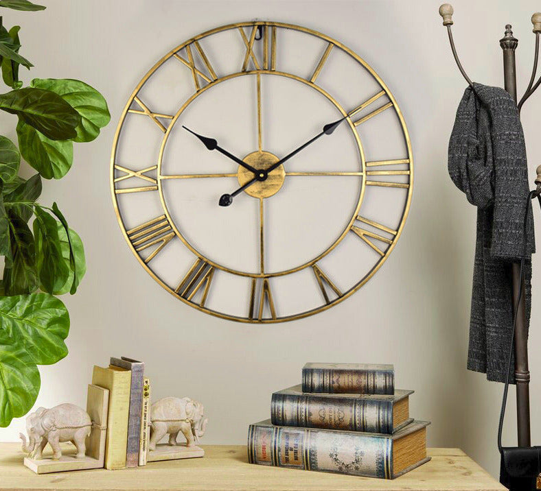 Large Retro Wall Clock made of Iron in Vintage Style