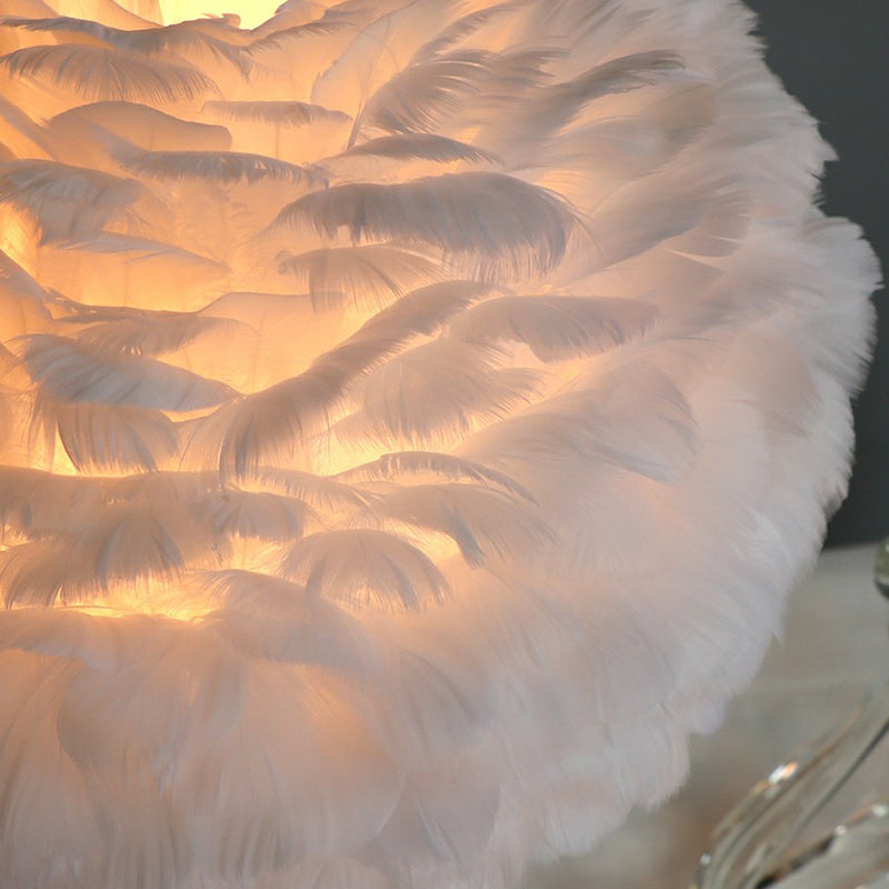 Romantic Dome Lamp - Modern Feather 1-Light Bed Lamp with Crystal Decor