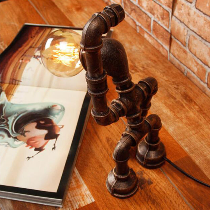 Industrial Heracles Robot Table Lamp - Retro Night Light in Bronze