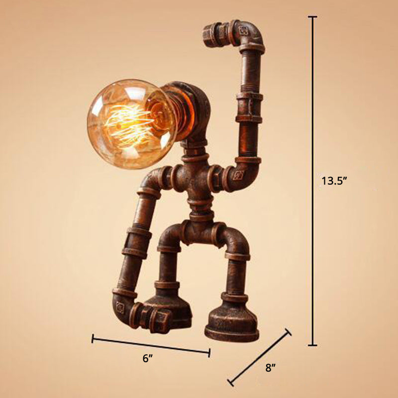 Industrial Heracles Robot Table Lamp - Retro Night Light in Bronze