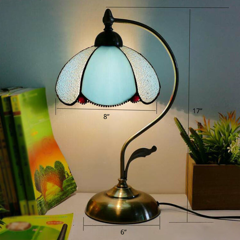 Tiffany Gooseneck Tafellamp - Metalen Nachtkastje Lamp met Handgesneden Glazen Kap