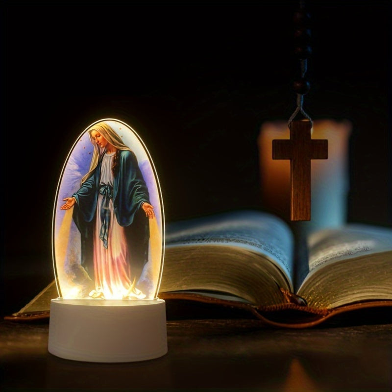 DivineGlow - Lámpara nocturna LED Virgen María con marco ovalado de acrílico, alimentada por USB