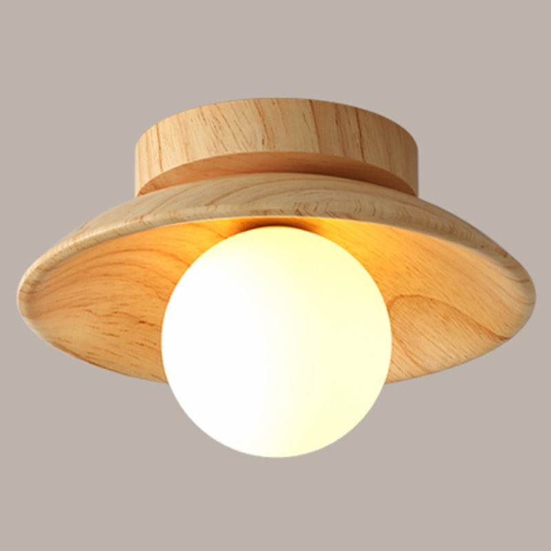 Elegante lámpara de techo de madera 1 luz mini semi empotrada para pasillo