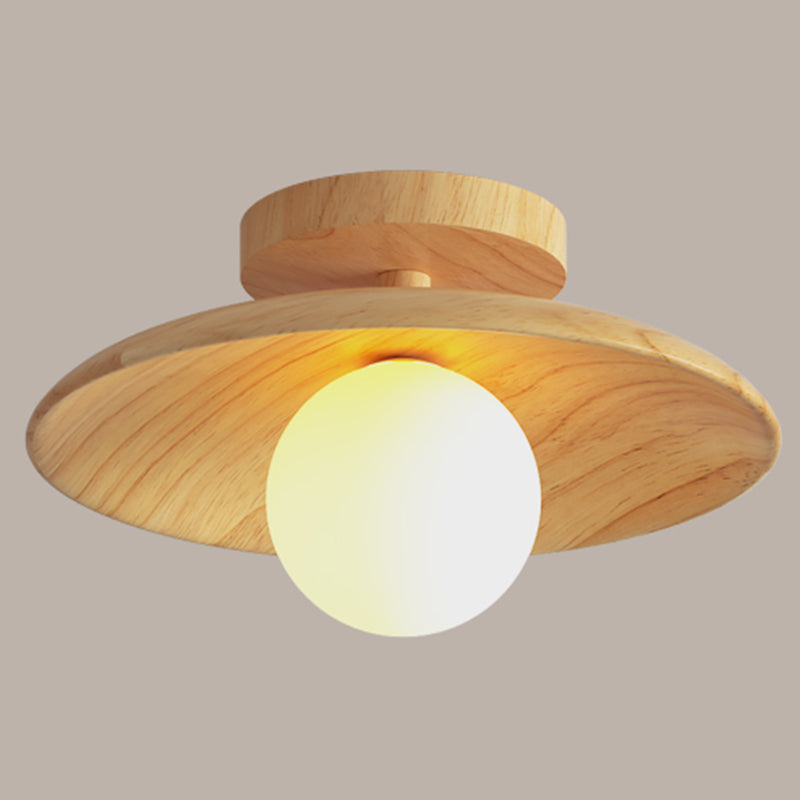Elegante lámpara de techo de madera 1 luz mini semi empotrada para pasillo