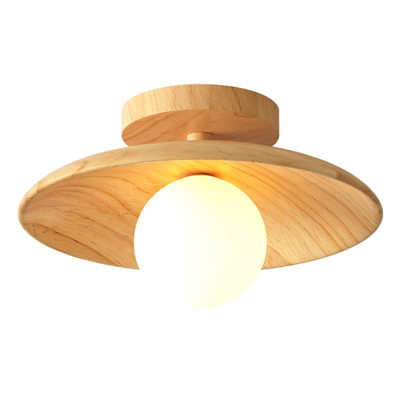 Elegante lámpara de techo de madera 1 luz mini semi empotrada para pasillo